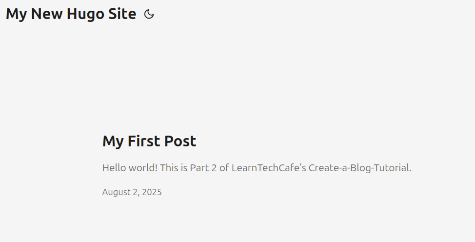 Image of a newly created, basic blog homepage.